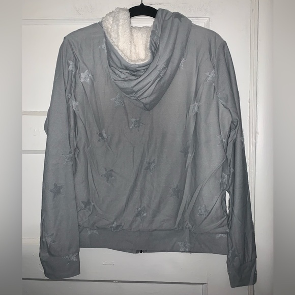 NWT‎ bobeau Heather gray stars hoodie with fuzzy fleece lining size medium - Picture 11 of 12